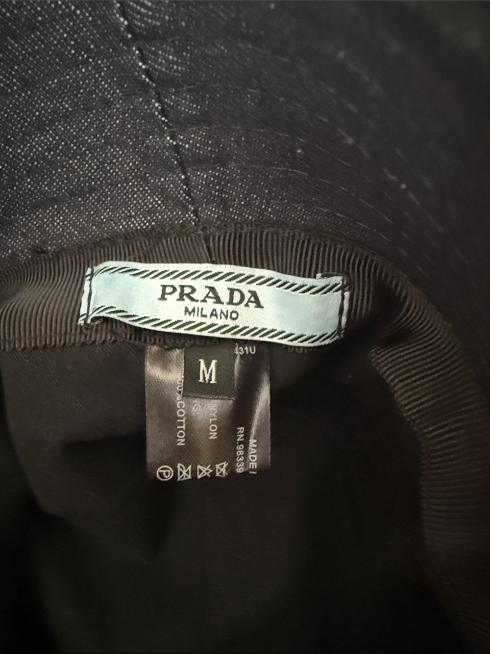 Prada Dark Blue Denim Bucket Hat with Triangle Logo - Picture 4 of 5